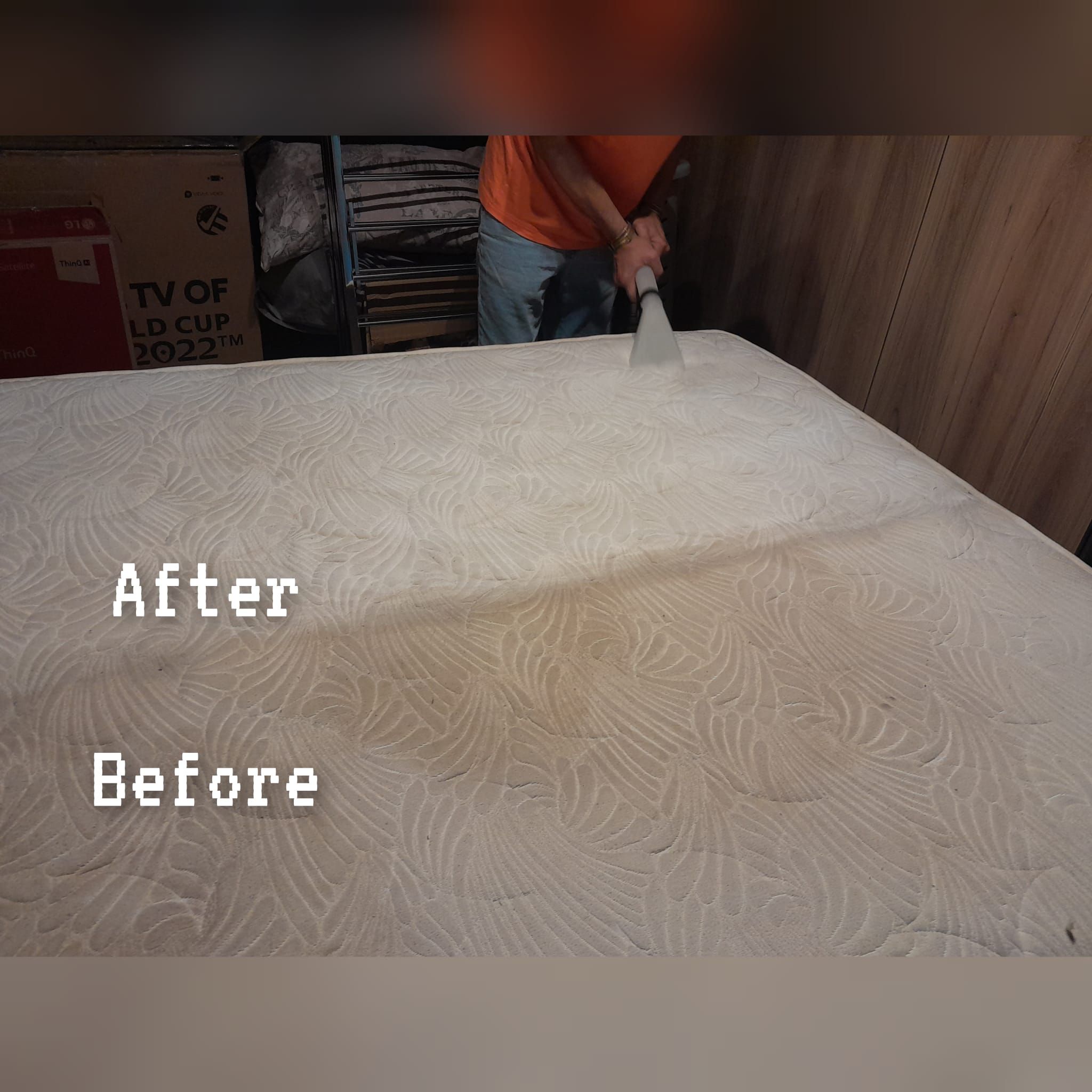 Matress before and after being cleaned
