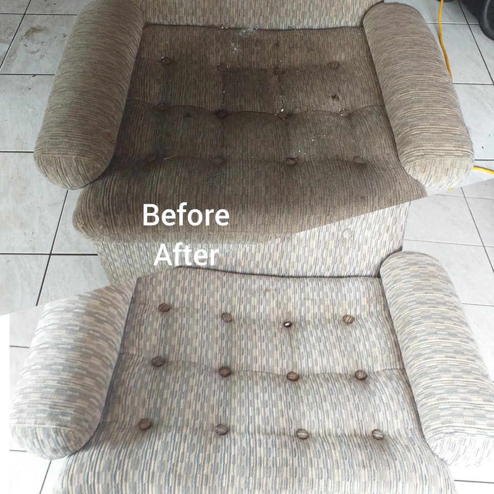 Sofa before and after being cleaned