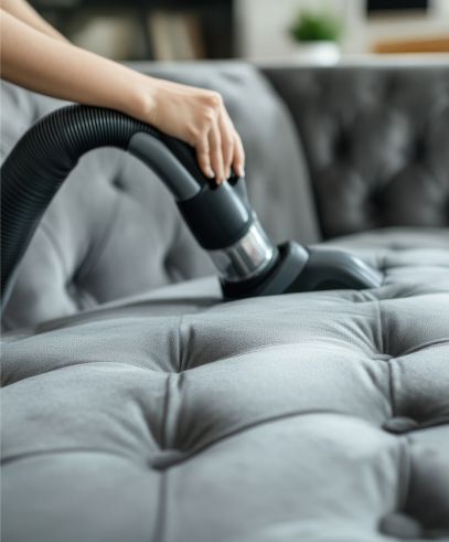 Sofa being cleaned with a vacuum cleaner